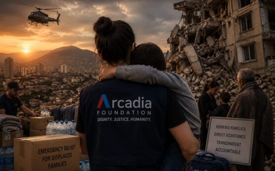 Arcadia Foundation humanitarian campaign image showing direct assistance to displaced Venezuelan families after the earthquakes.